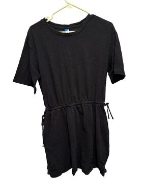 Old Navy Cotton Black Drawstring Tie Waist T-Shirt Dress Size Medium